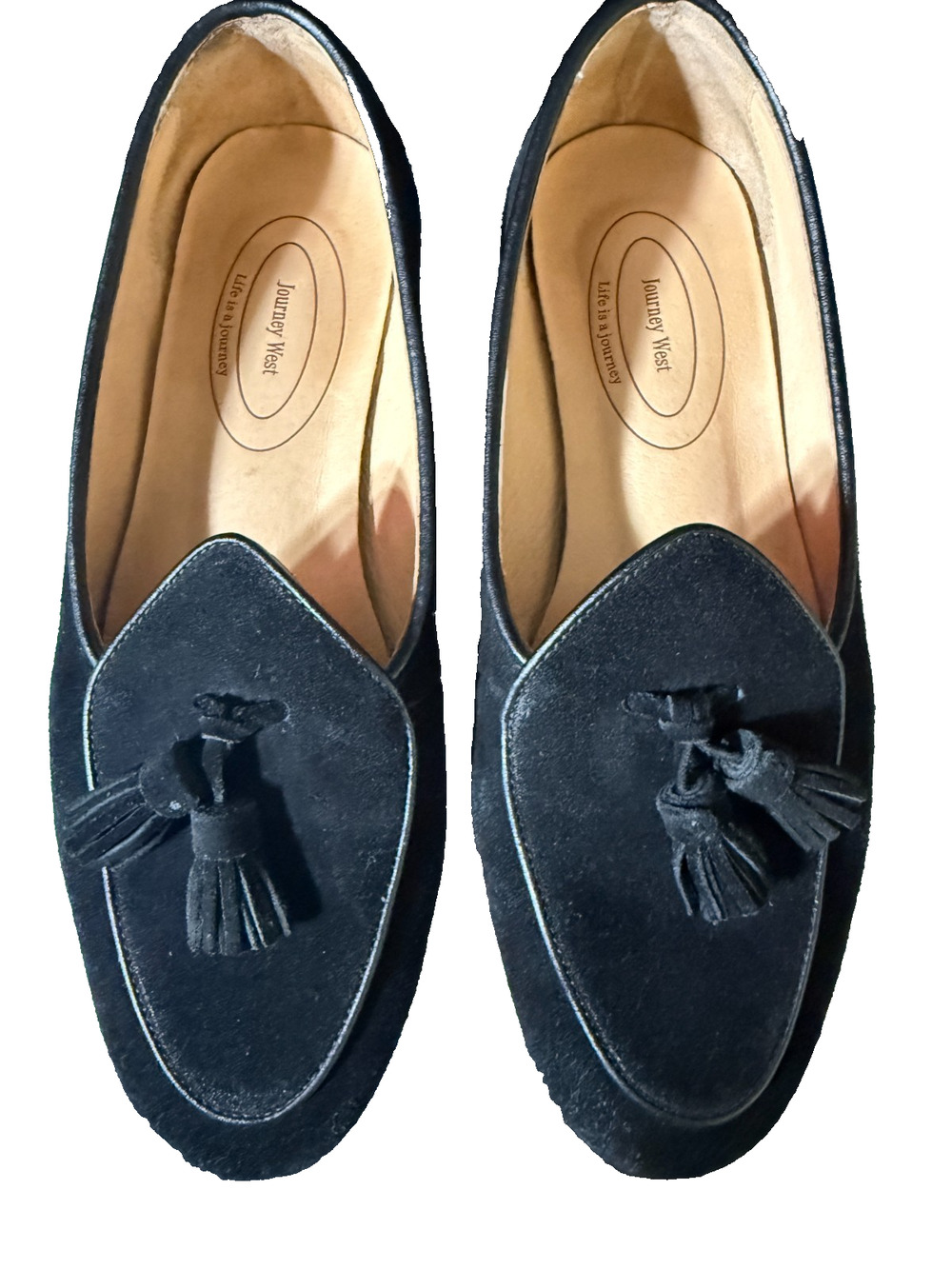 Journey West Womens 8M BlackTassel Loafers Faux Suede Slip On Flats Classic